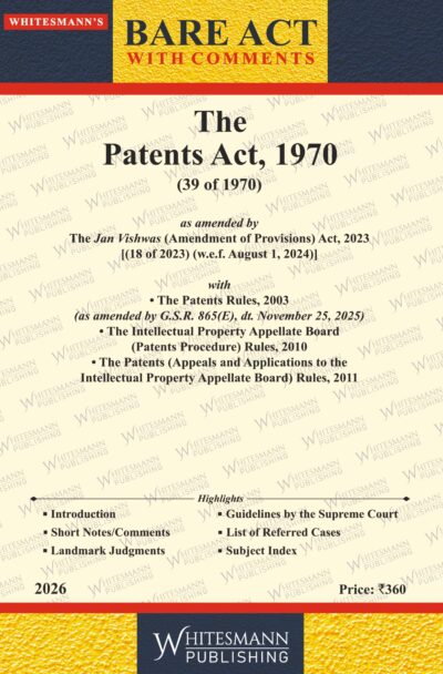 The Patents Act,1970 Bare Act English,1st Edition 2026